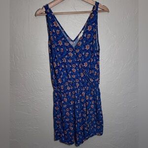 H&M BLUE AND ORANGE FLORAL ROMPER SIZE M